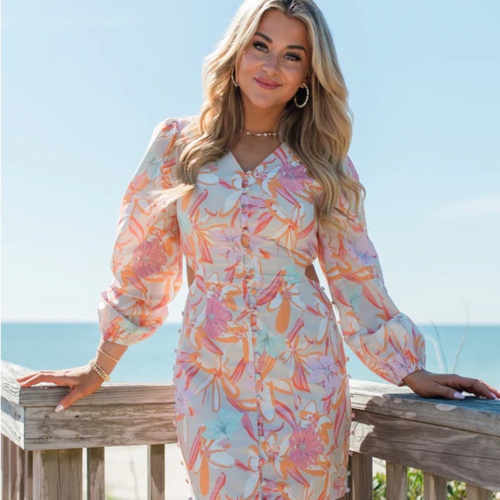 Pink Lily Pink and Orange Long Sleeve Sundress